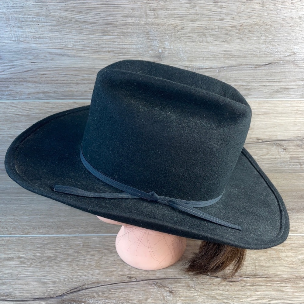 Bailey Brahma Black 7 1/8 Band Men Western Cowboy Hat USA Made 100% Wool VGUC! - Picture 7 of 11